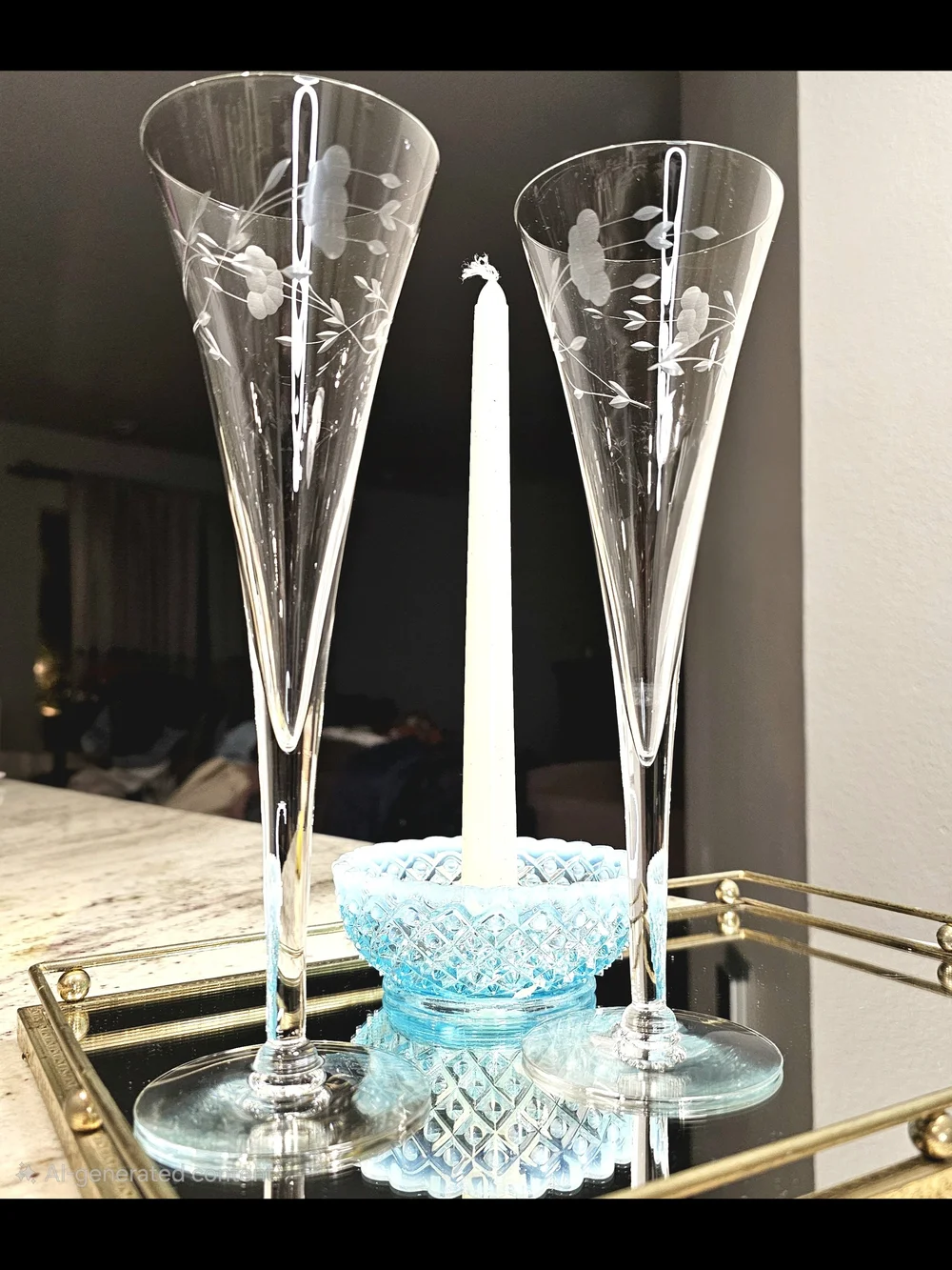 Vintage Etched Clear Glass Champagne Flutes Set of 2 Princess House Heritage